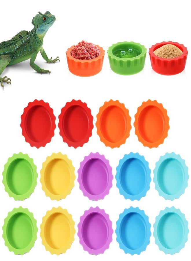 KFHENSOMR Reusable Small Reptile Food Dish, Crested Gecko Food and Water Feeding Cups, Easy Clean Silicone Small Capacity Worm Bowl, Gecko Tank Accessories (14 Pack, 7 Colors) - Image 1